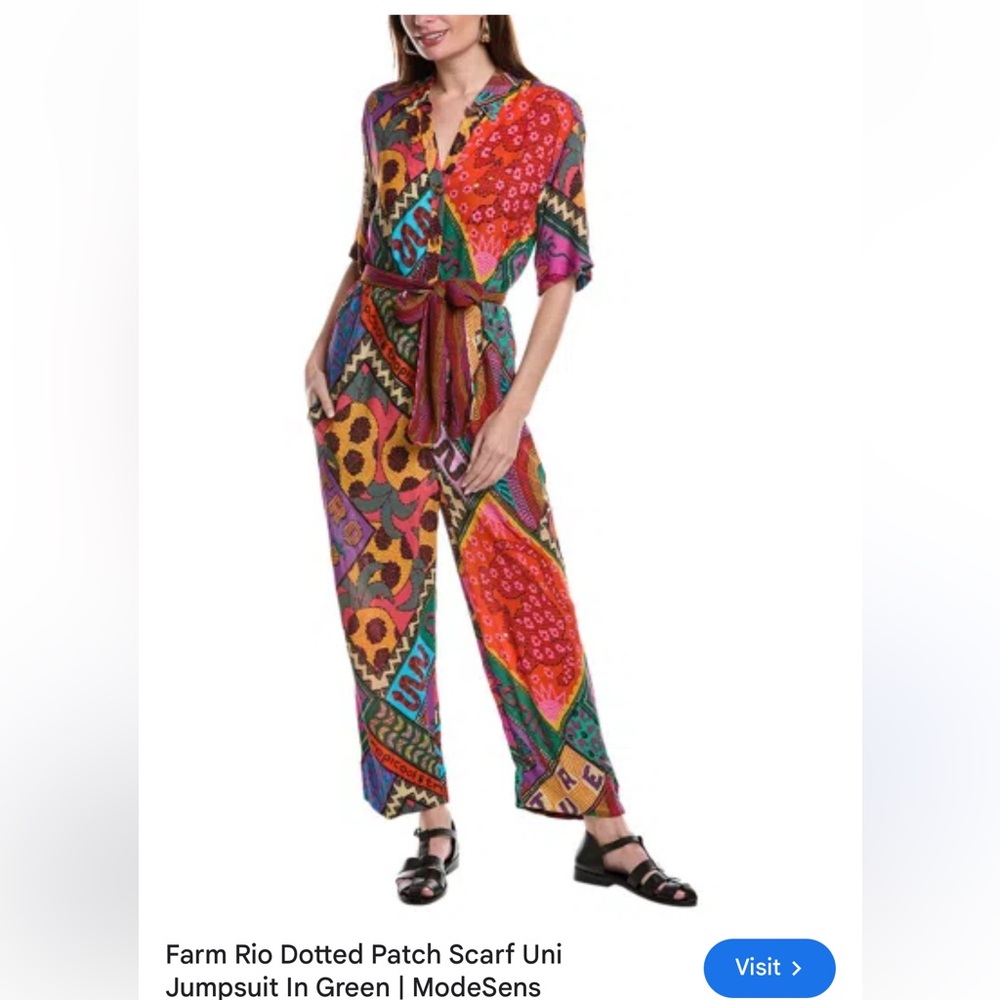 FARM Rio Multicolor Patchwork Scarf-Print Belted Jumpsuit